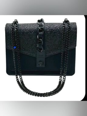 Aldo Black Glitter Chain Shoulder Bag with Matte Hardware